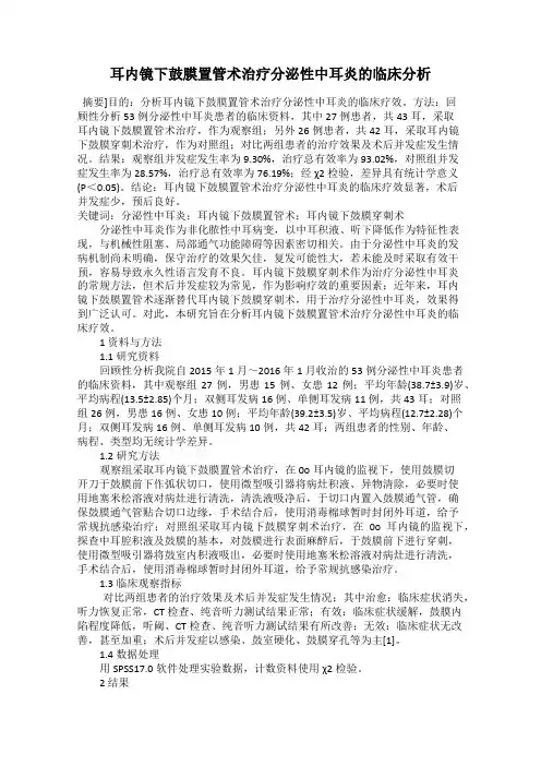 耳内镜下鼓膜置管术治疗分泌性中耳炎的临床分析
