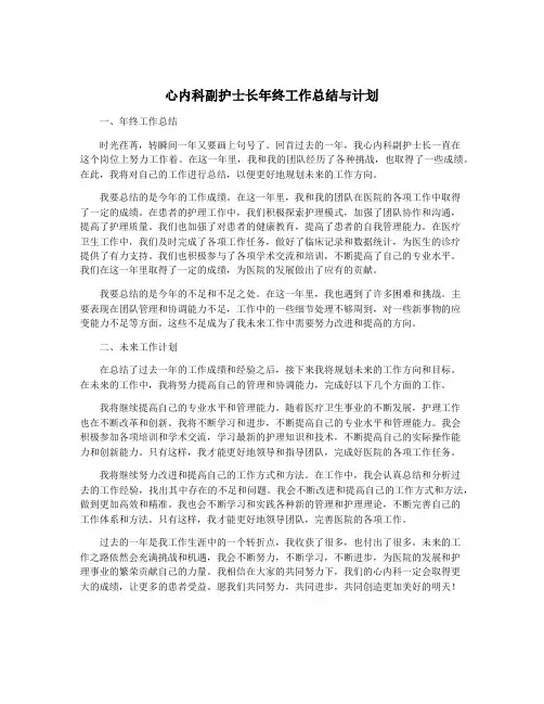 心内科副护士长年终工作总结与计划