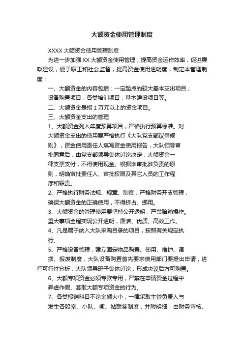 大额资金使用管理制度