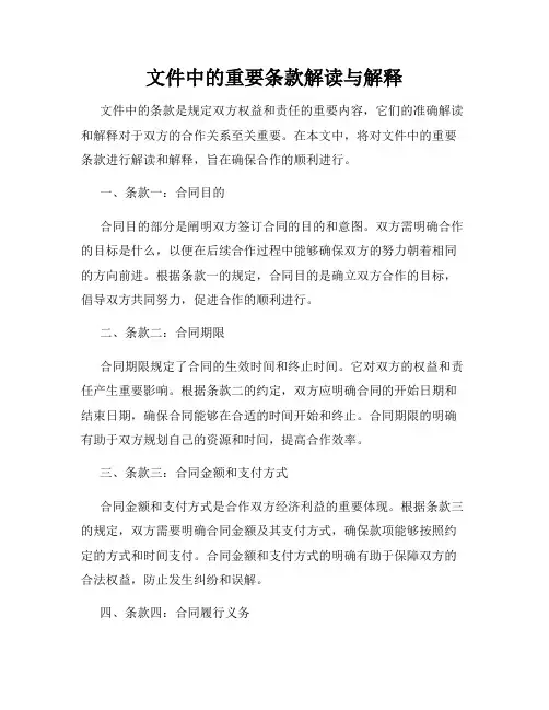 文件中的重要条款解读与解释