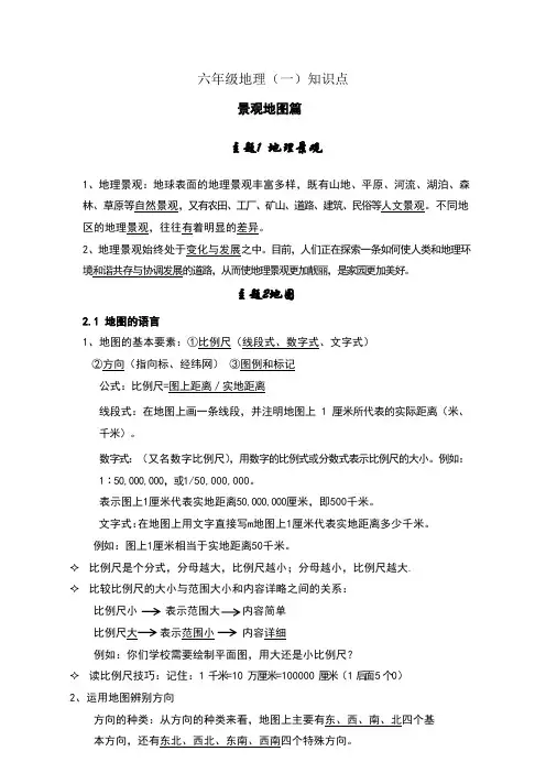 2024年中考复习 沪教版六年级地理上册知识点