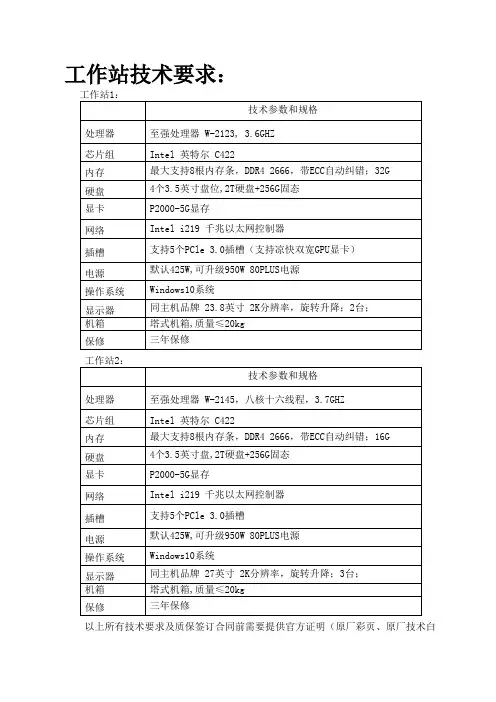 工作站技术要求