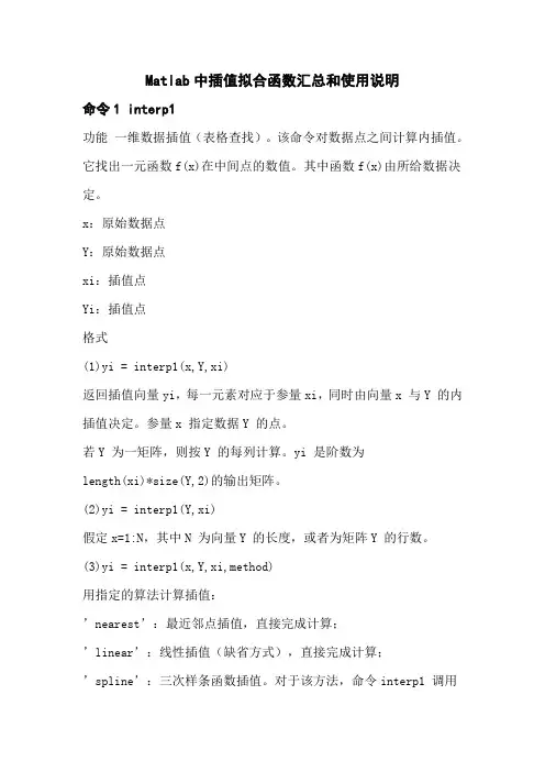 Matlab中插值拟合函数汇总和使用说明