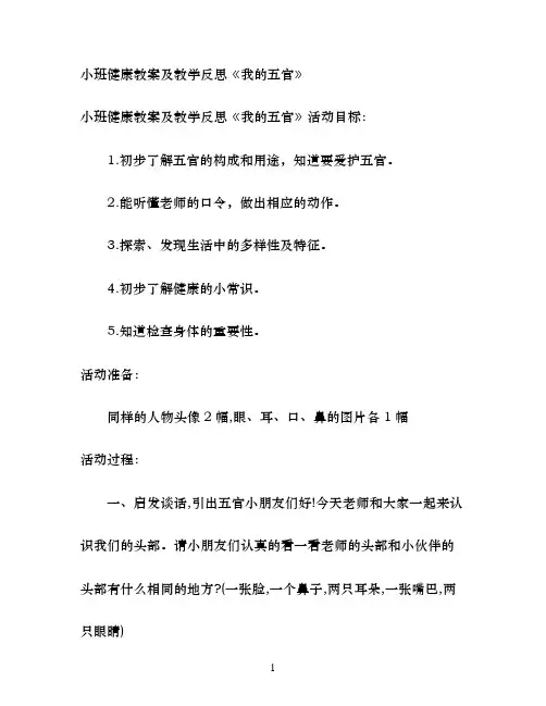 小班健康教案及教学反思《我的五官》
