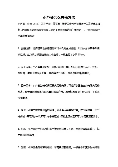 小芦荟怎么养殖方法