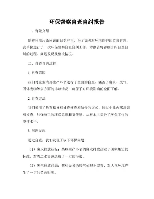 环保督察自查自纠报告