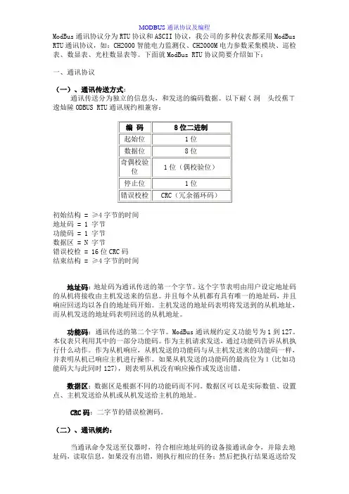 MODBUS通讯协议及编程