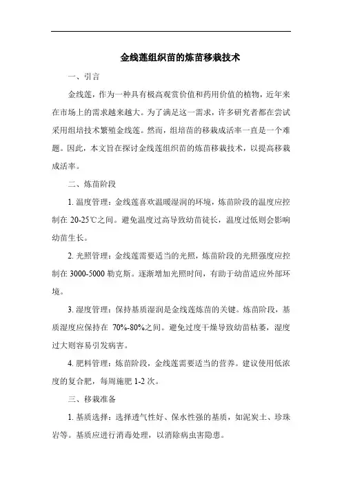 金线莲组织苗的炼苗移栽技术