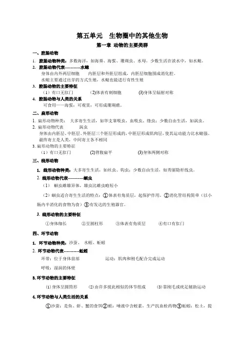 2024-2025学年人教版生物八年级上册知识点清单