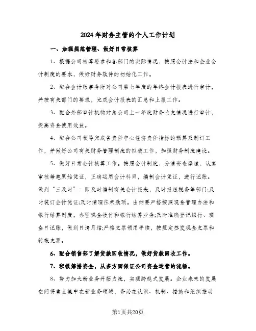 2024年财务主管的个人工作计划(七篇)