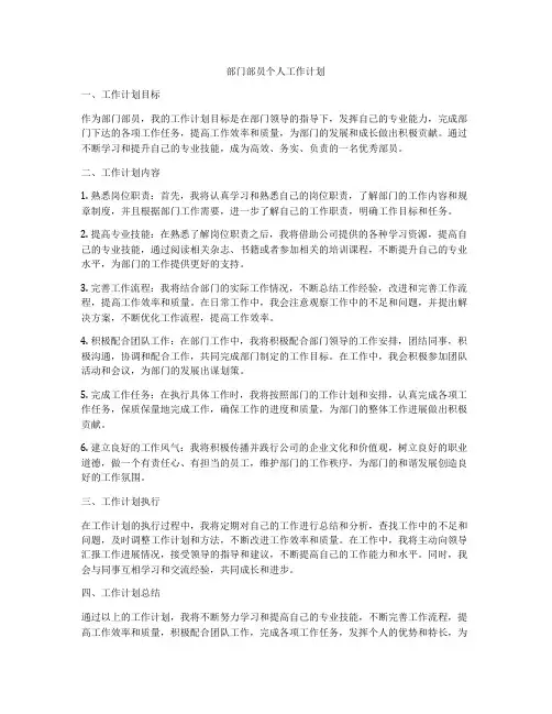 部门部员个人工作计划