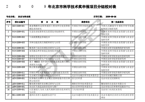 北京市科技进步奖项目汇总表