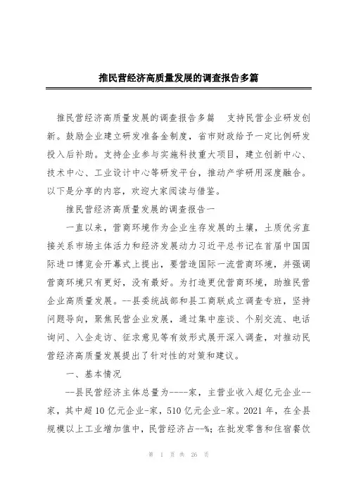 推民营经济高质量发展的调查报告多篇