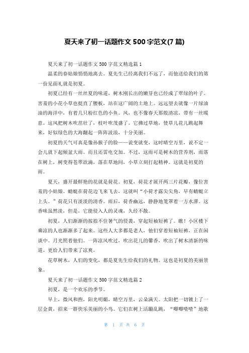 夏天来了初一话题作文500字范文(7篇)