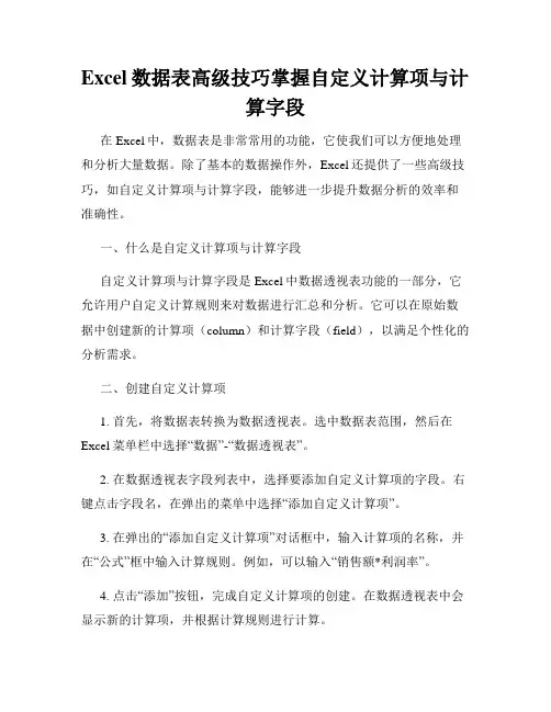 Excel数据表高级技巧掌握自定义计算项与计算字段