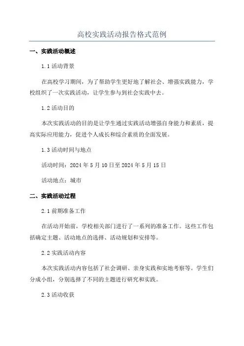 高校实践活动报告格式范例