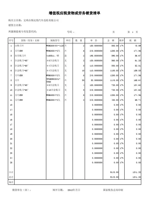 增值税发票清单模板