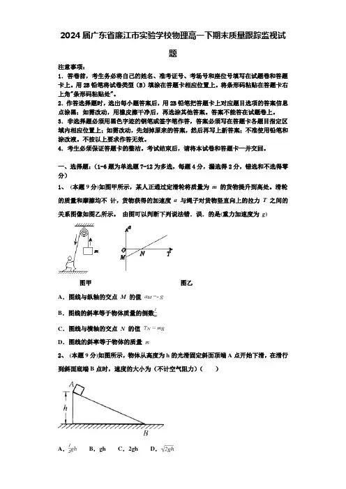 2024届广东省廉江市实验学校物理高一下期末质量跟踪监视试题含解析
