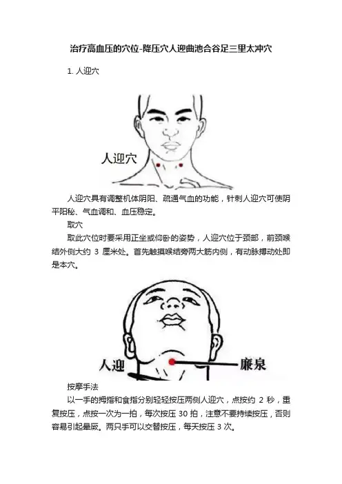 治疗高血压的穴位-降压穴人迎曲池合谷足三里太冲穴