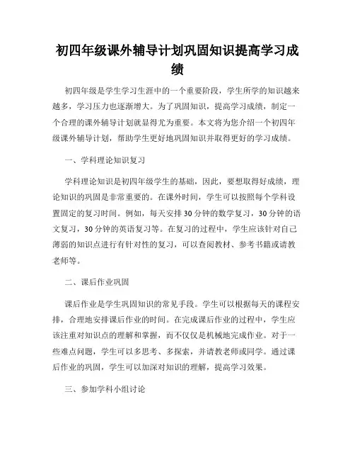 初四年级课外辅导计划巩固知识提高学习成绩