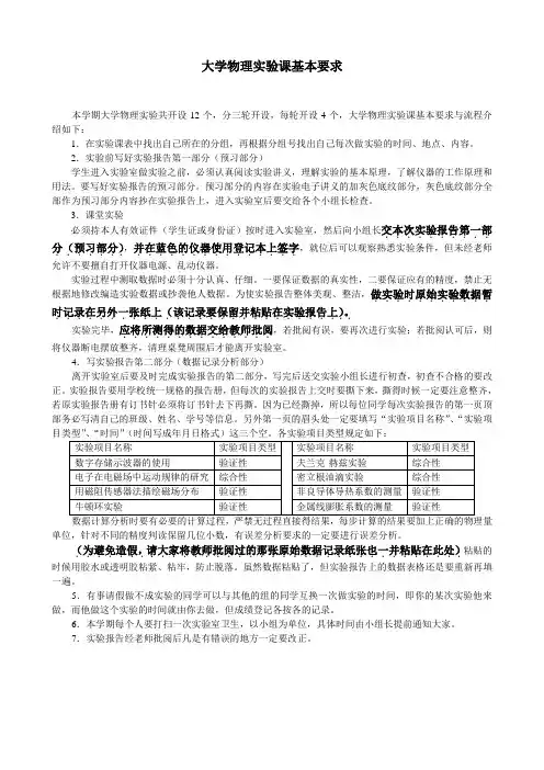 大学物理实验课基本要求