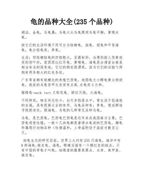 龟的品种大全(235个品种)