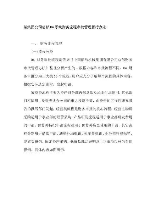 某集团公司总部OA系统财务流程审批管理暂行办法