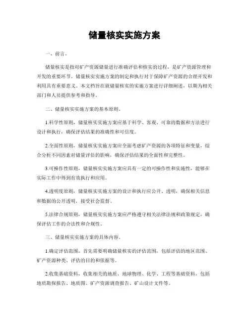 储量核实实施方案