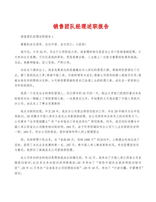 销售团队经理述职报告