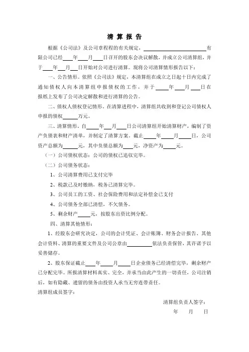 清算报告模板