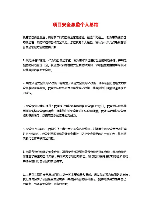 项目安全总监个人总结