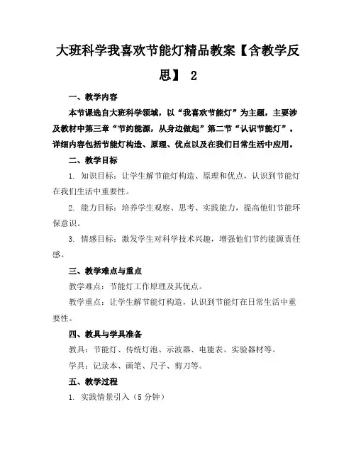 大班科学我喜欢节能灯精品教案【含教学反思】2