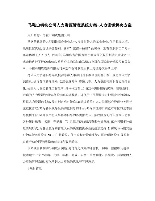 马鞍山钢铁公司人力资源管理系统方案-人力资源解决方案