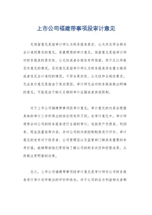 上市公司福建带事项段审计意见