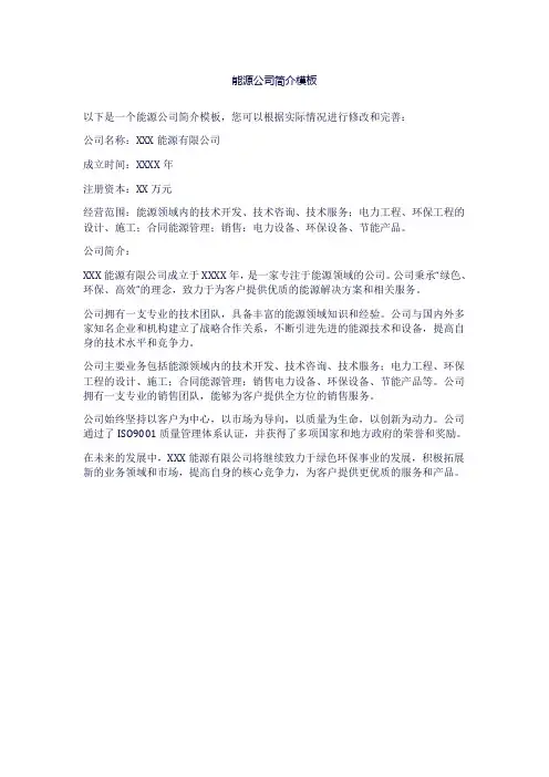 能源公司简介模板