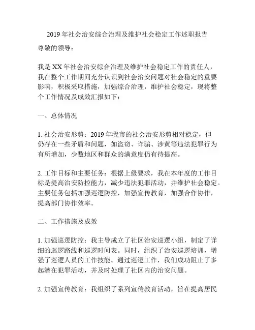 2019年社会治安综合治理及维护社会稳定工作述职报告