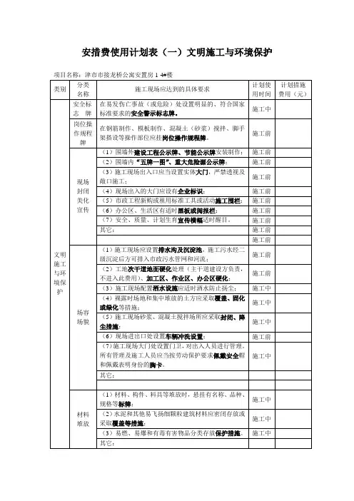 安措费使用计划表