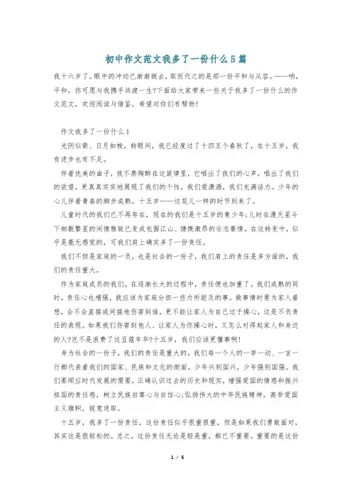 初中作文范文我多了一份什么5篇