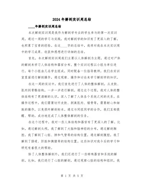 2024年解剖实训周总结(2篇)
