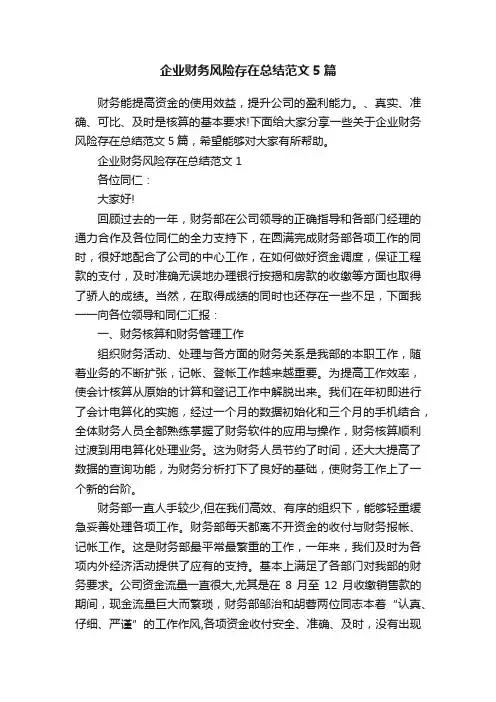 企业财务风险存在总结范文5篇