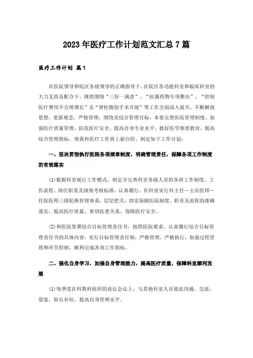 2023年医疗工作计划范文汇总7篇