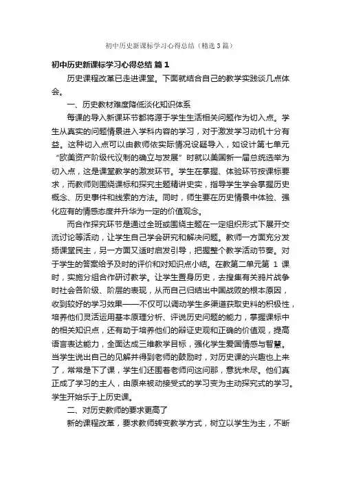初中历史新课标学习心得总结（精选3篇）