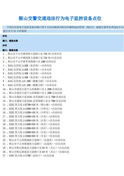 鞍山交警交违法行为电子监控设备点位