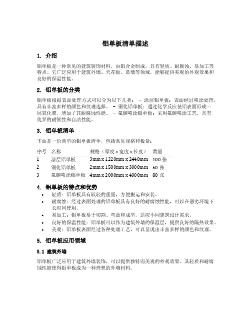 铝单板清单描述