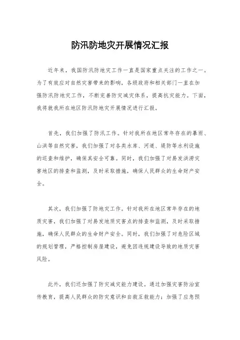 防汛防地灾开展情况汇报