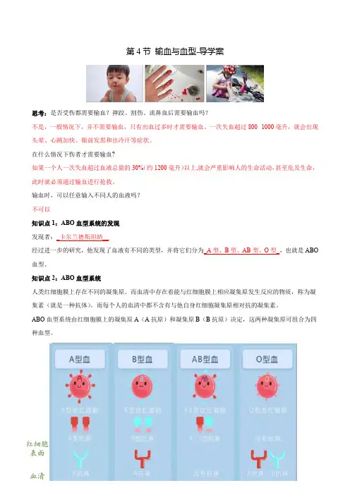 4-4-4 输血与血型(导学案)-七年级生物下册(解析版)