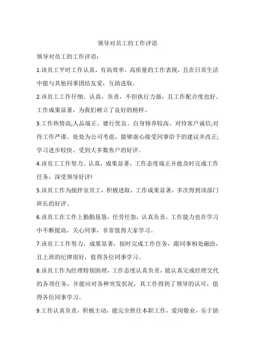 领导对员工的工作评语
