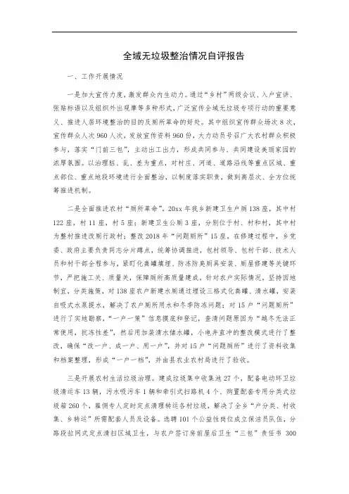 全域无垃圾整治情况自评报告