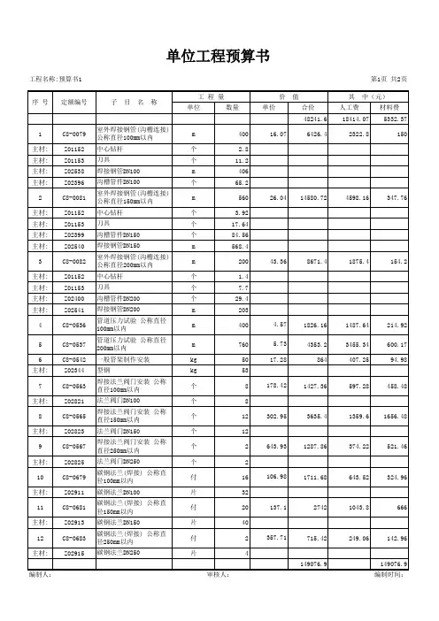单位工程预算书(基本单位)-竖向
