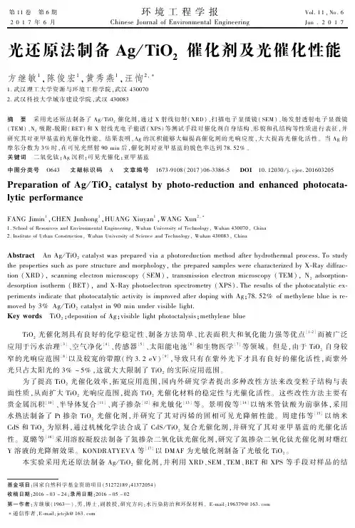 光还原法制备Ag/TiO2催化剂及光催化性能